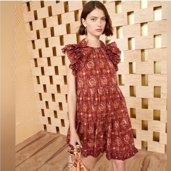 Ulla Johnson Dress Adela Mini Ruffle Sleeve in Amaranthus - Picture 1 of 10